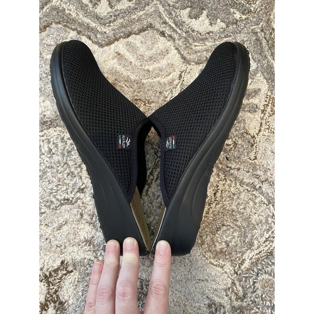 Fly Flot Black Mesh Mules Womens EU 41 US 9.5 Wedge Comfort Clogs Shoes Italy - Picture 6 of 7
